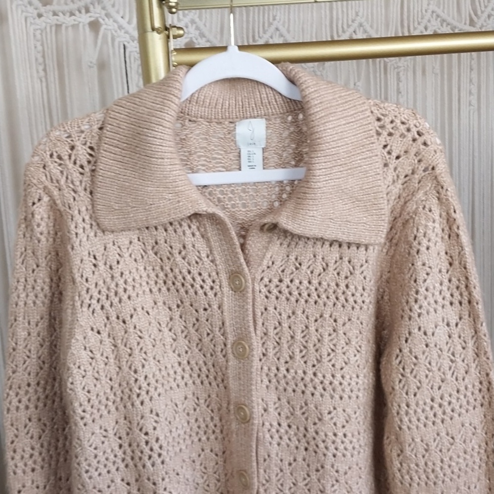 Joie Beige Openwork Button-Up Cardigan - Picture 3 of 7